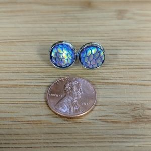 Purple Mermaid Scale Stud Earrings